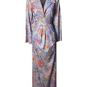 70's Ricano Print Floral Long Sleeve Maxi Dress